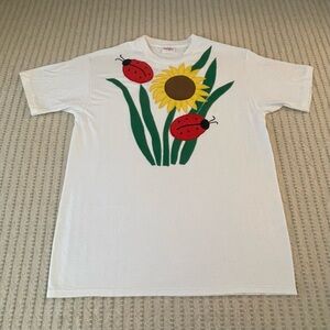 T - Shirt with Sunflower and Ladybug Design - Size: Large